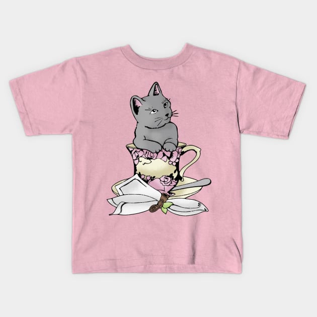 Teacup Kitty Kids T-Shirt by steffirae